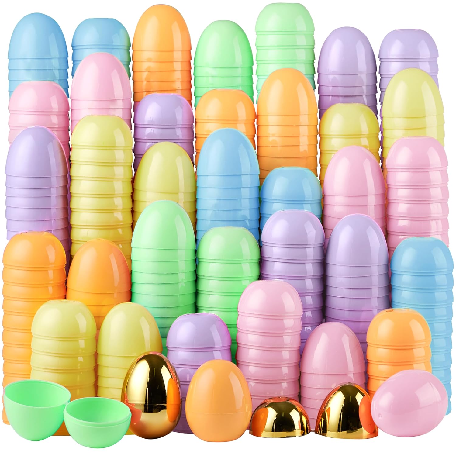 100Pcs 3.15" Pastel Easter Eggs with 2 Golden Eggs Empty Fillable