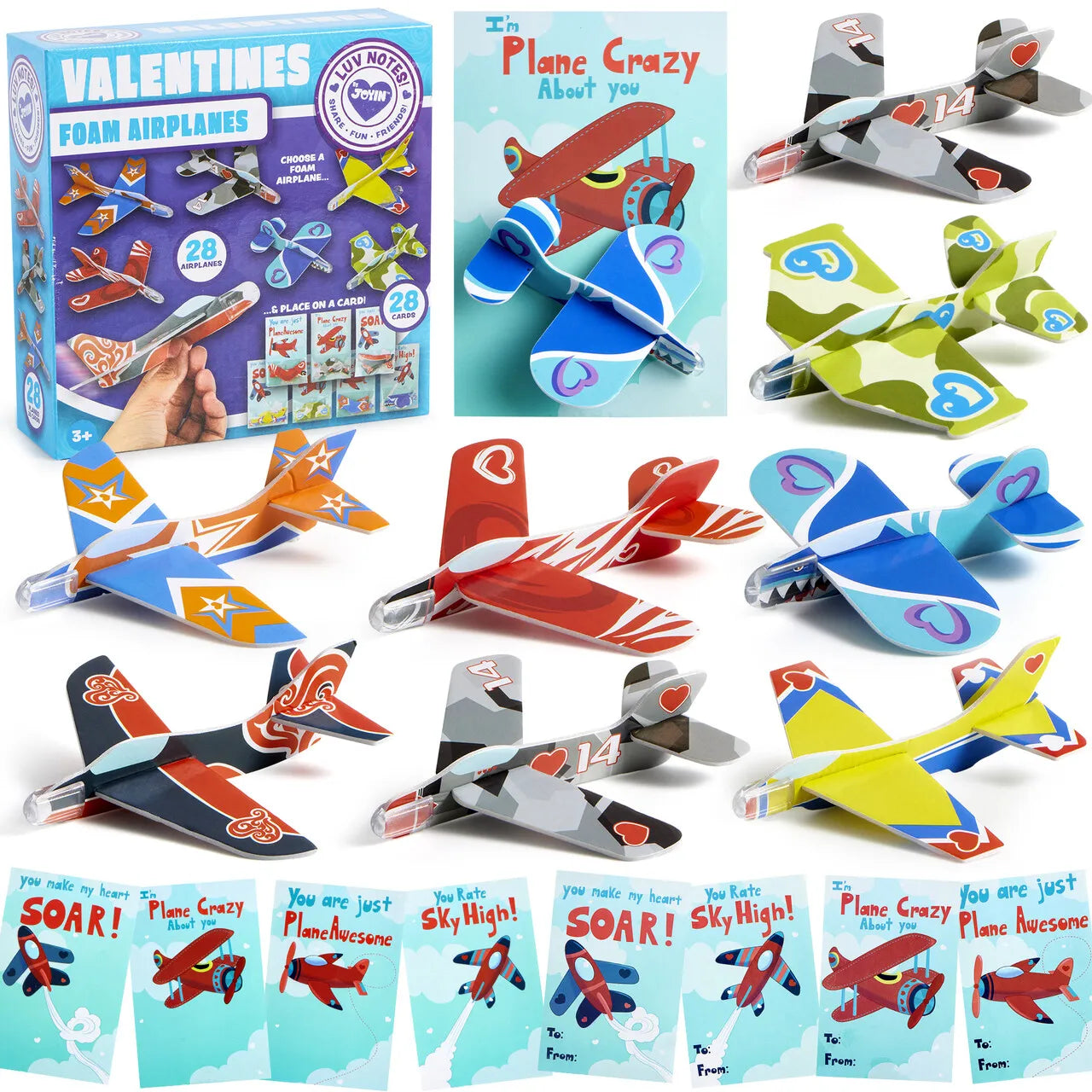 56Pcs Valentines Day Gifts For Kids, Foam Airplanes With