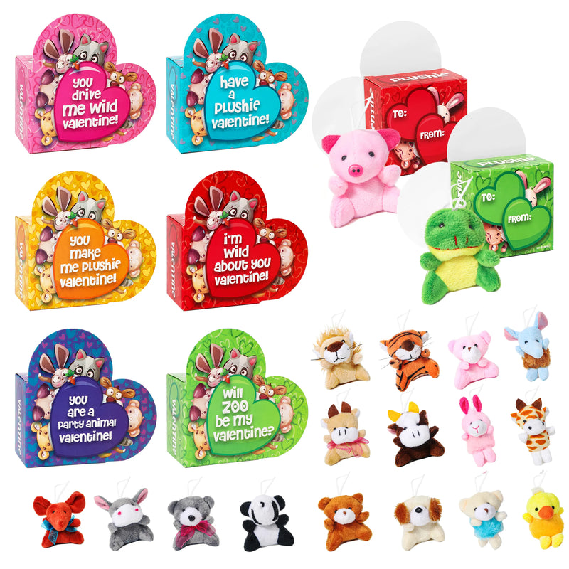 24Pcs Valentine Stuffed Animals in Gift Boxes with Kids Valentines Cards