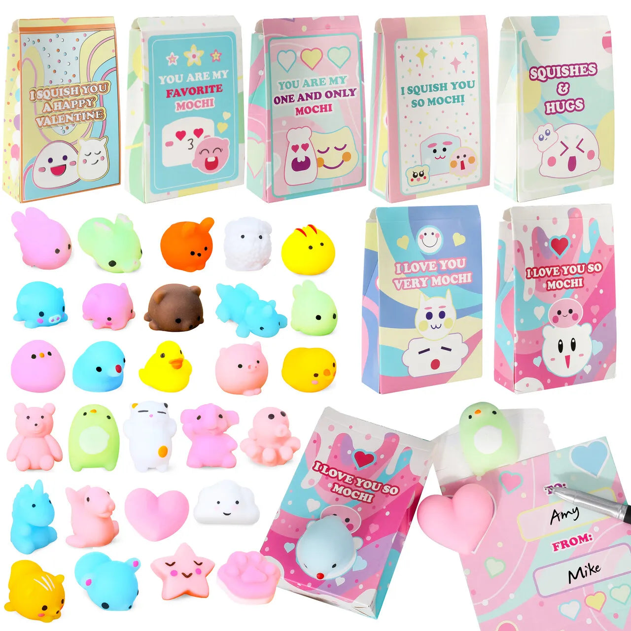 Valentine Bag Filled Mochi Squishy Toys. 28 Pack -joyin