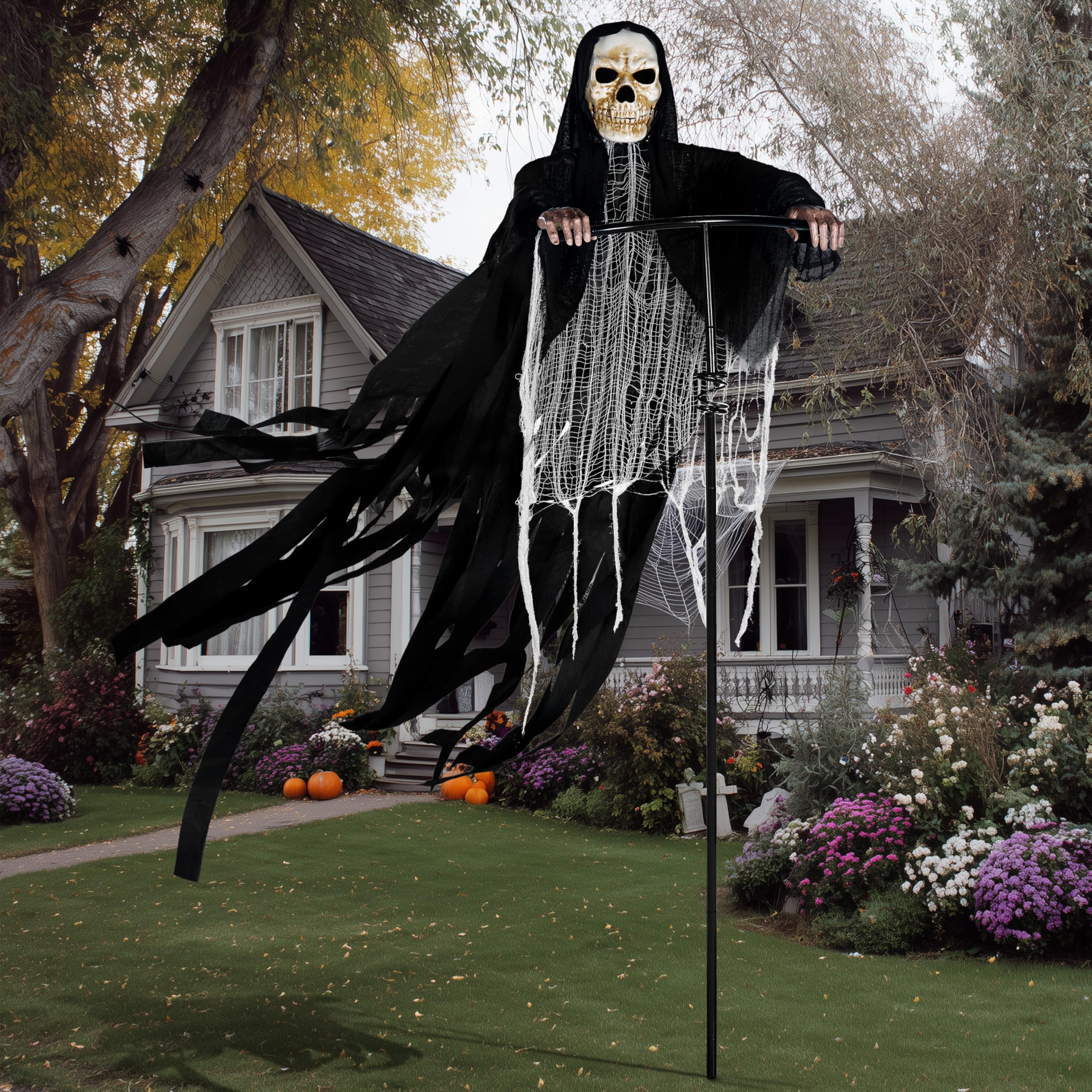 7Ft Halloween Grim Reaper Decorations Outdoor Rotatable Flying
