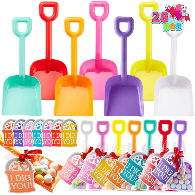 28 Pcs Valentines Day I DIG YOU Shovel Toy with Valentines Day Cards for Kids-Classroom Exchange Gifts