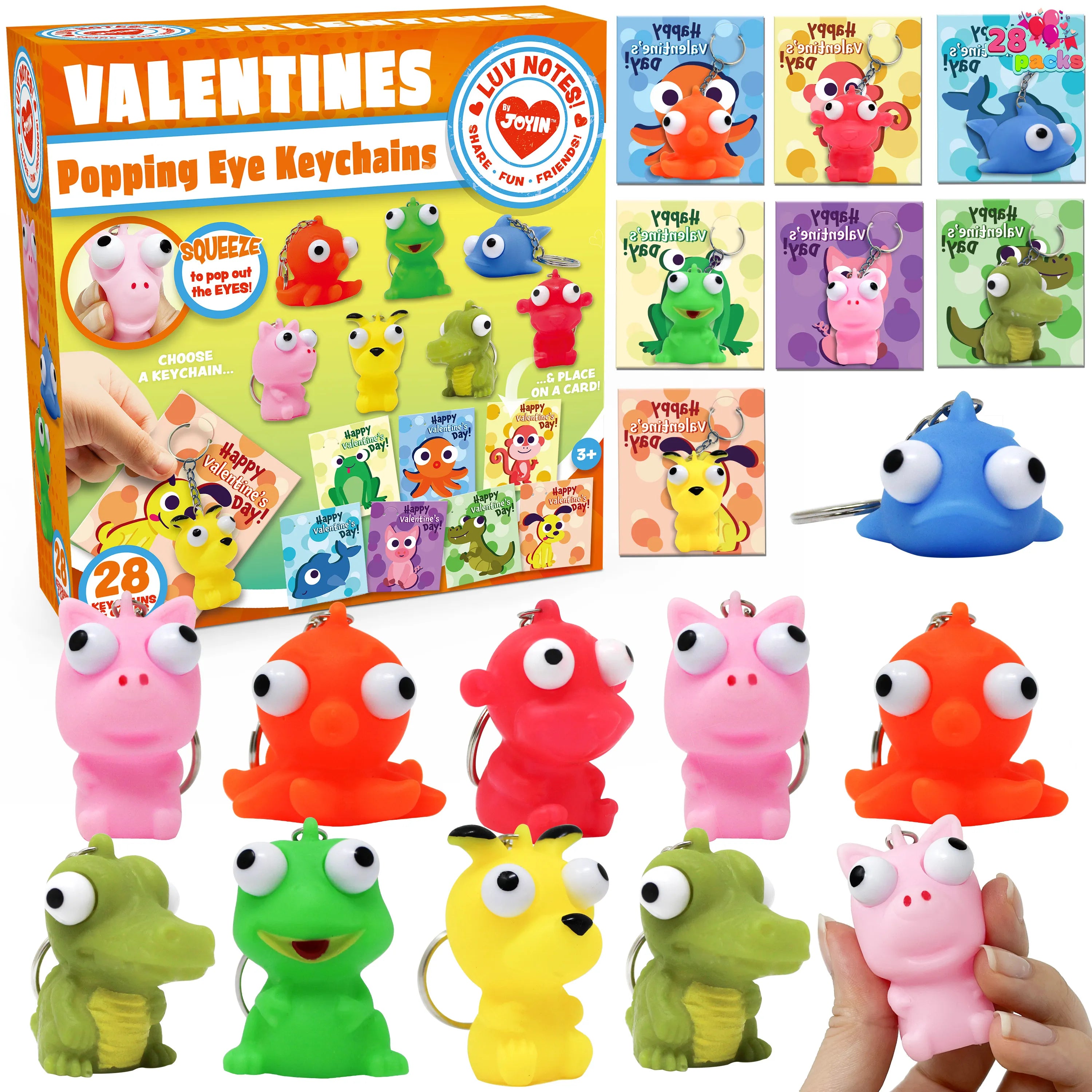 Keychain Toys with Valentines Day Cards for Kids Classroom