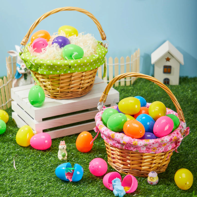 2Pcs Easter Rattan Wicker Basket with Liner for Kids Easter Egg Hunt & Picnic