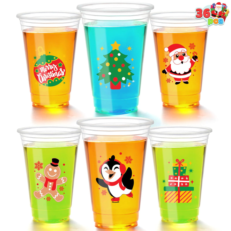 36Pcs 12oz Merry Christmas Disposable Clear Plastic Coffee Cups