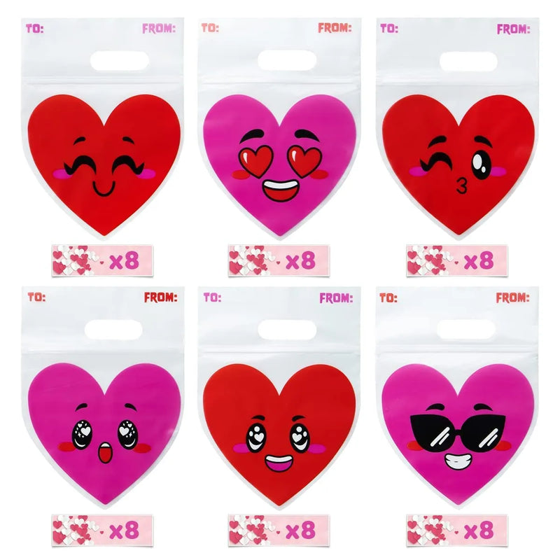 48Pcs Valentine`s Day Cellophane Gift Bags with Hearts Design