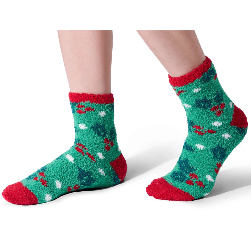 6 Packs Women Fuzzy Slipper Socks, Warm Christmas Fleece Crew Socks
