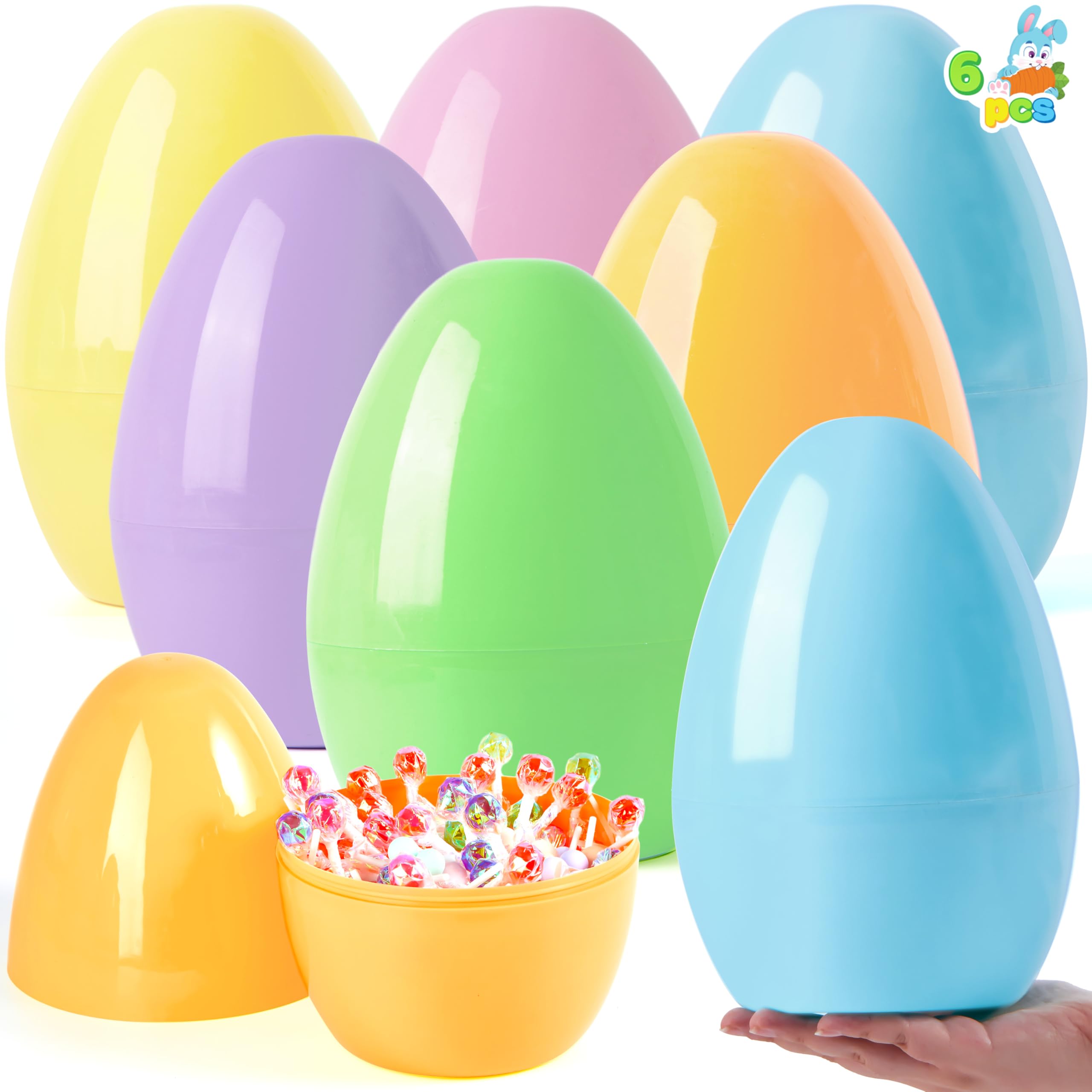 6Pcs 10 Inch Jumbo Pastel Plastic Easter Eggs Fillable for Easter Egg