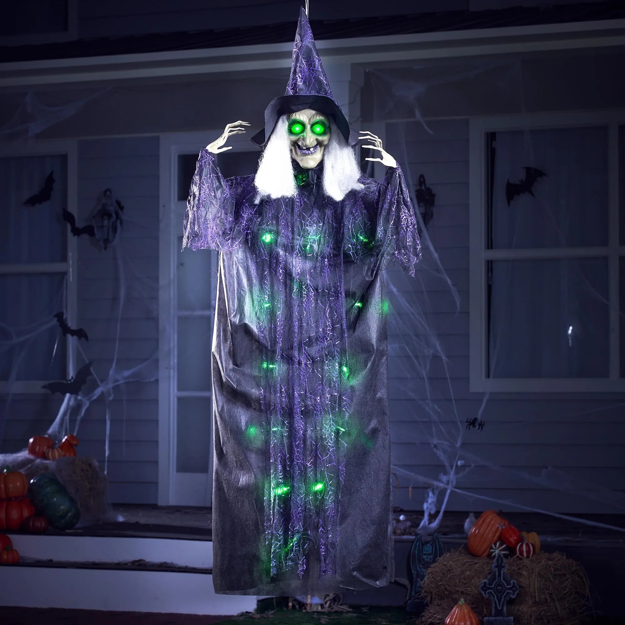 72?? Hanging Animated Talking Witch Decoration with Light-up Eyes