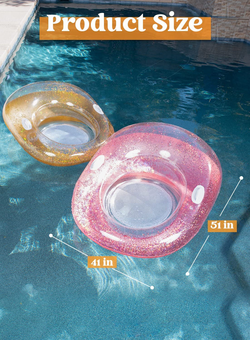 2Pcs Glittering Inflatable Pool Float, 51inx 41in Yellow & Pink