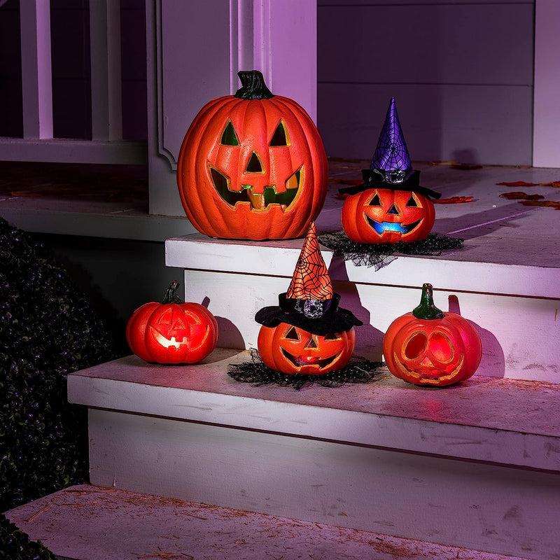 Halloween Pumpkin Light Up Decoration Combo Set, 5 Pack