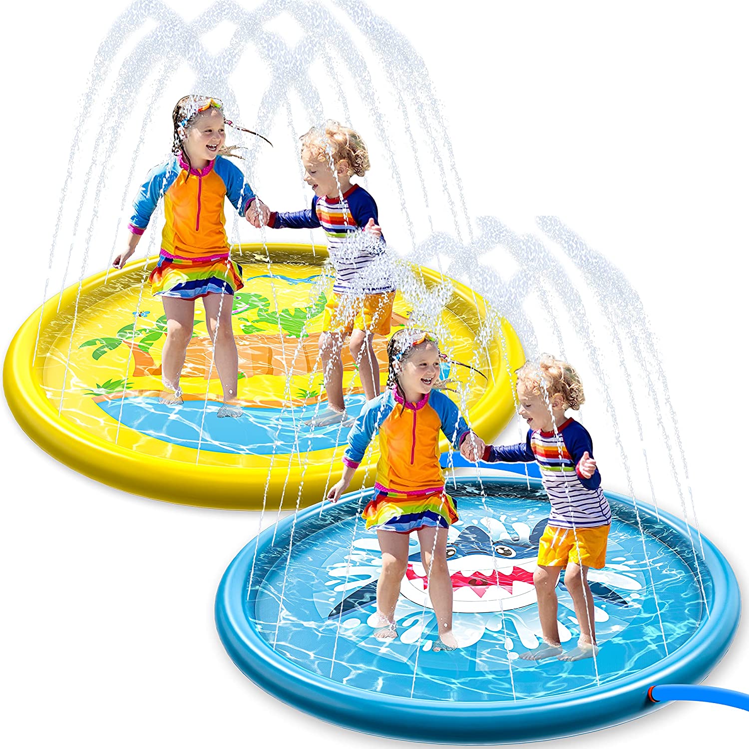 Sloosh - 60in Sprinkler Mat Set (shark And Dinosaur)