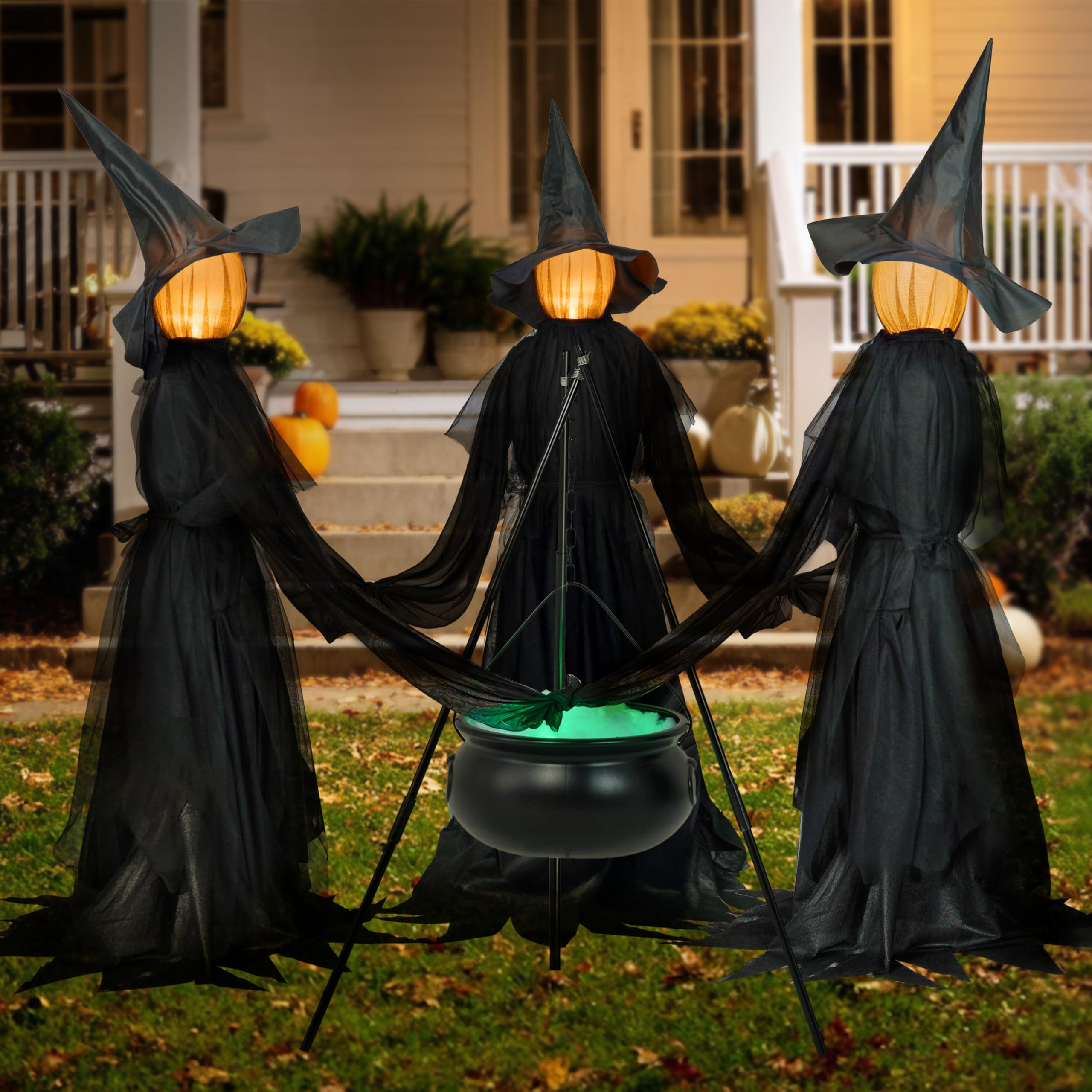 5 FT Halloween Witch Decorations Outdoor, Set of 3 Light Up Holding