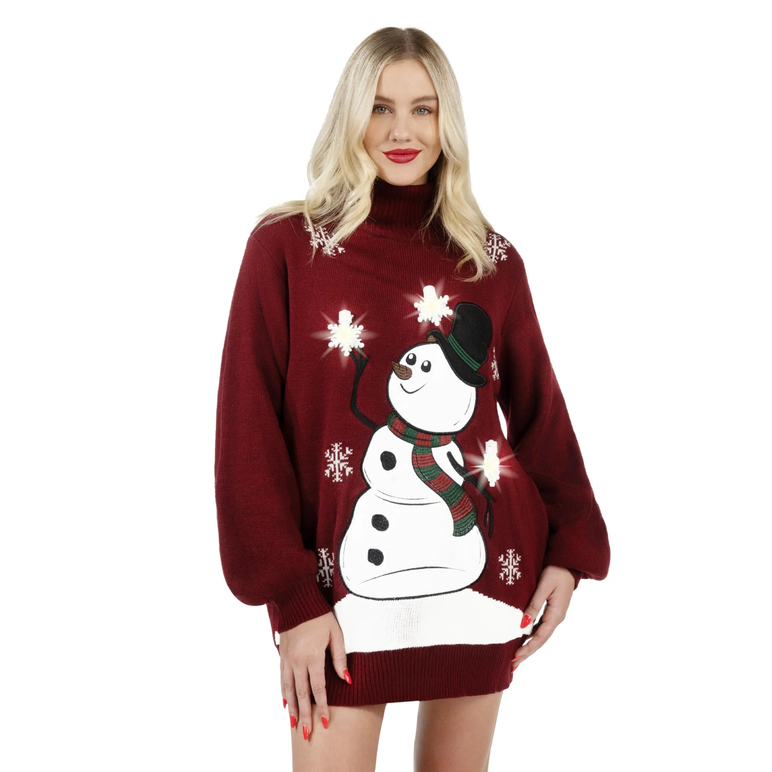 Christmas Ugly Sweater Dress, 3D Snowman Women Turtleneck Loose Sweater Christmas Ugly Sweater Dress, 3D Snowman Women Turtleneck Loose Sweater
