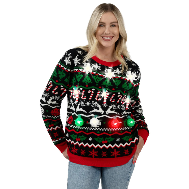 LED Ugly Christmas Sweater, Built-in Light Bulbs for Men, Women