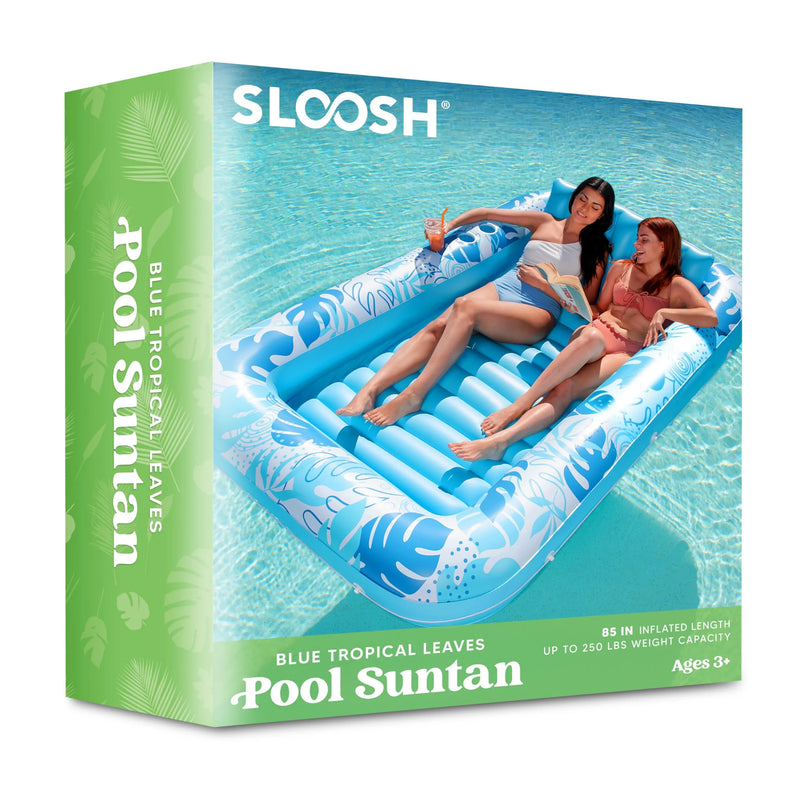 SLOOSH-Extra Large Inflatable Tanning Pool & Yard Lounger With Cup Holder, Blue
