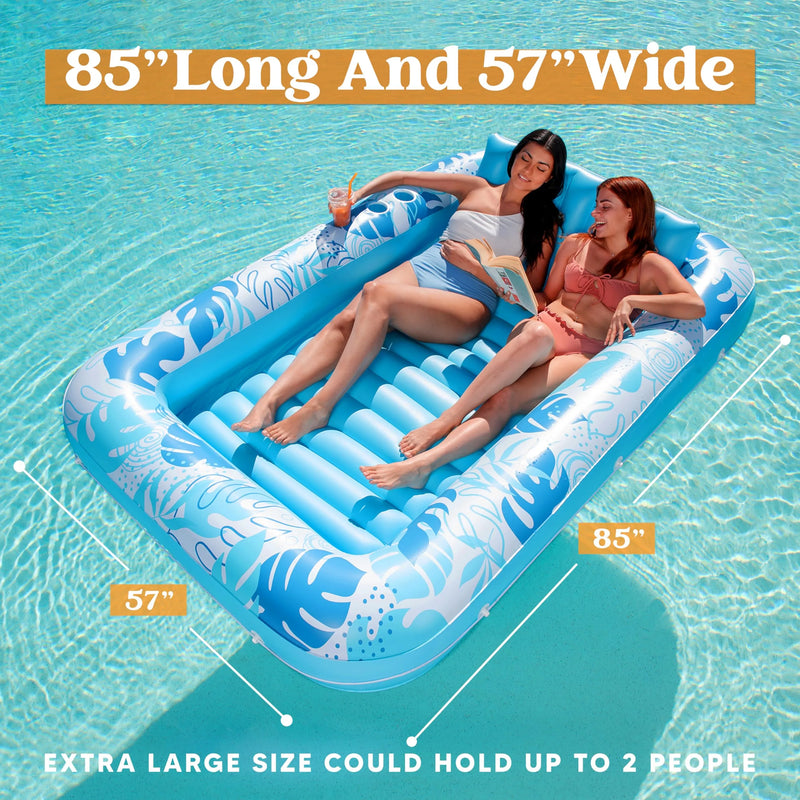 SLOOSH-Extra Large Inflatable Tanning Pool & Yard Lounger With Cup Holder, Blue