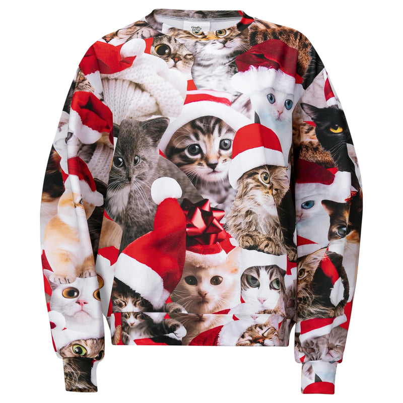 Unisex Loose Christmas Sweatshirt, Cute Kitten Pullover Ugly Christmas Sweater