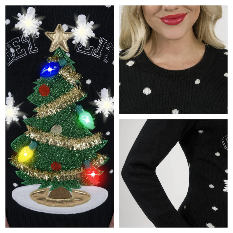 Woman Ugly Sweater Dress with 3D Christmas Tree and Novelty Light