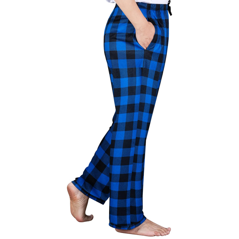 Blue and Black Plaid Pajama Pants, Polar Fleece Christmas Pajama Pants
