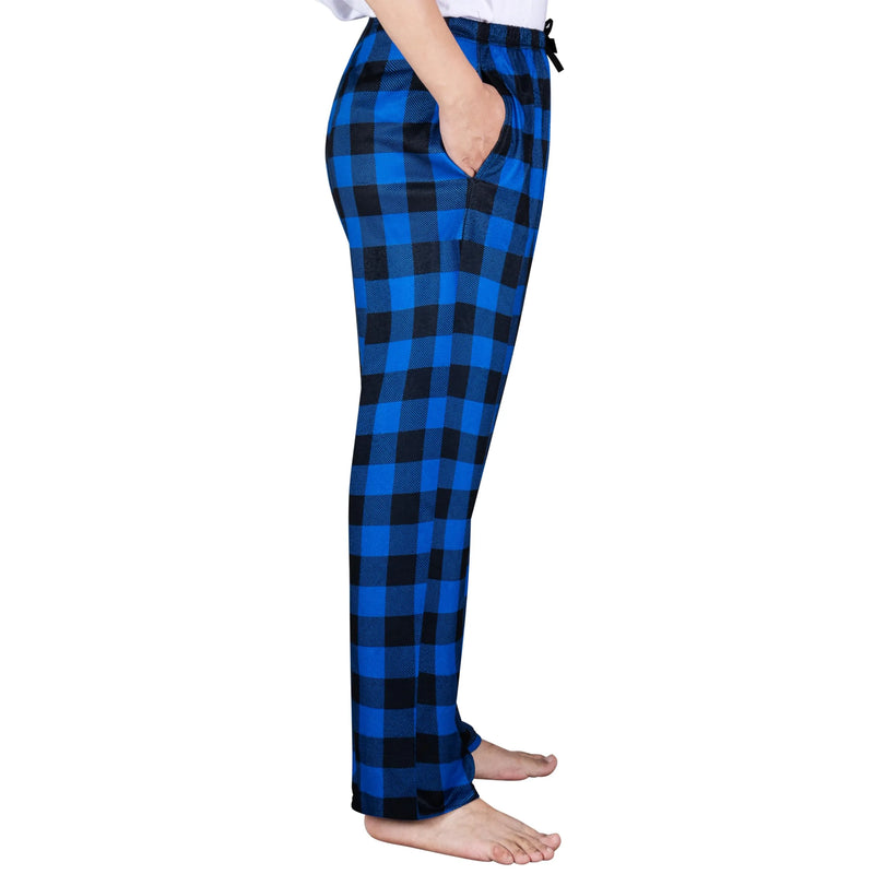 Blue and Black Plaid Pajama Pants, Polar Fleece Christmas Pajama Pants