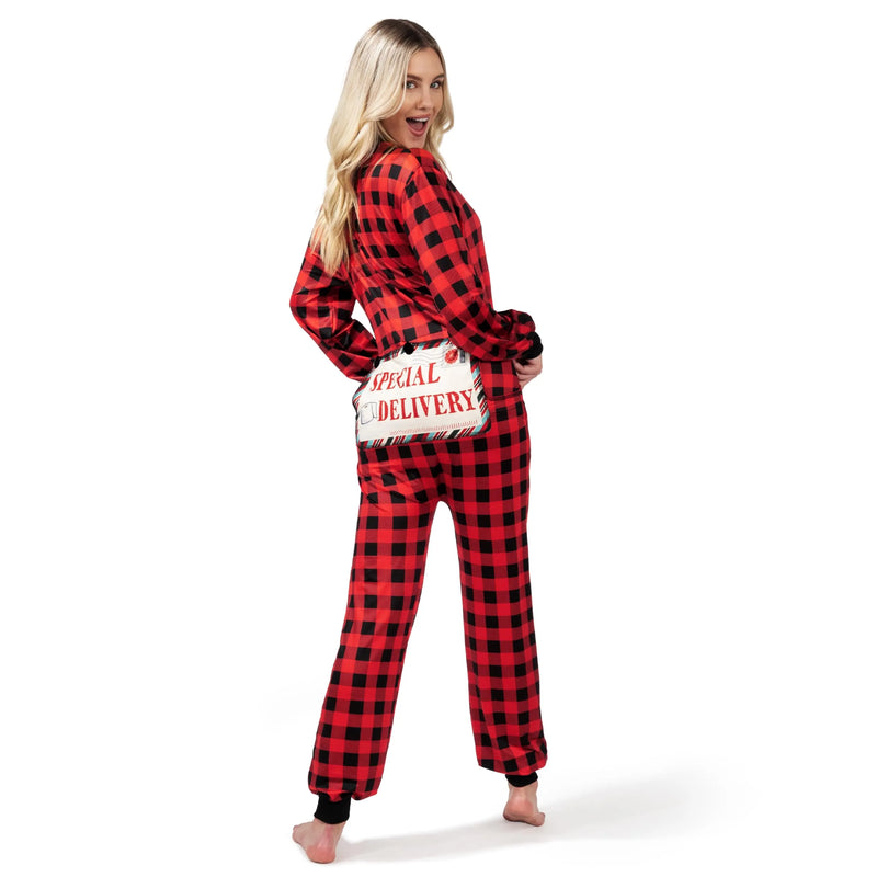 Women Christmas Plaid Flapjack Drop-Seat Pajamas Outfit