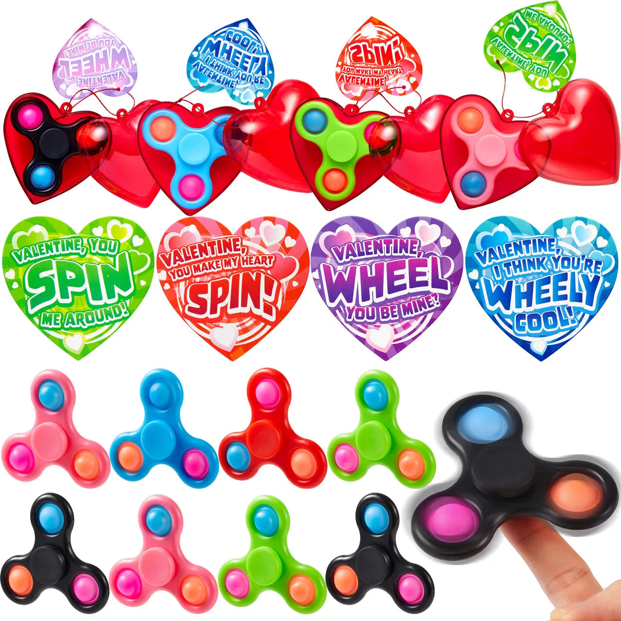 JOYIN 28 Packs Valentine’s Day Filled Heart with Fidget Spinner and Valentine’s Card for Valentine Party Favor, Kids-Classroom Exchange Gifts