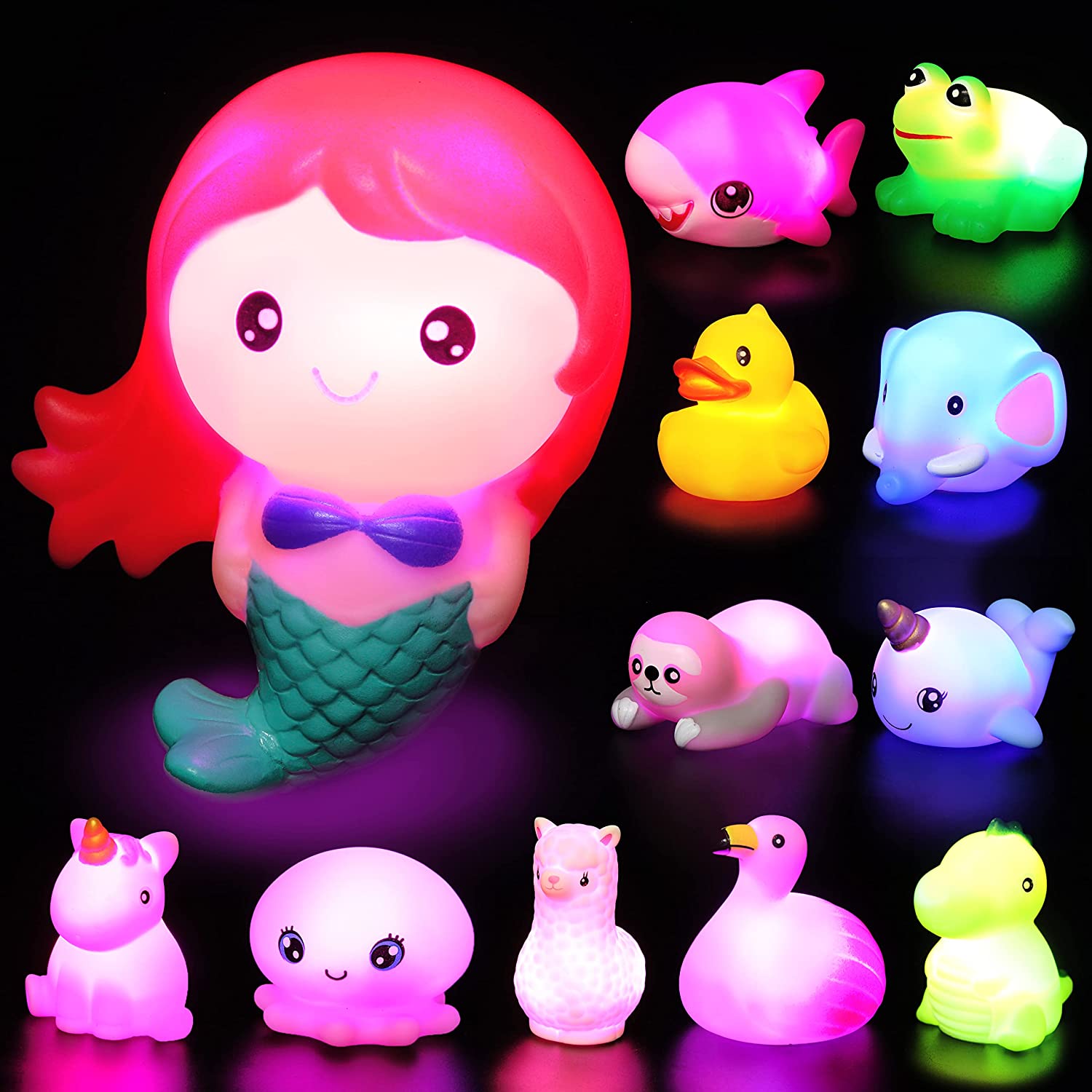 JOYIN 8pcs Light Up Dinosaur Toys, Baby Bath Toy, Toddler Flashing Colourful LED Bathtub Toy, Bathtime Floating Soft Rubber Toy for Infant Boy Girl