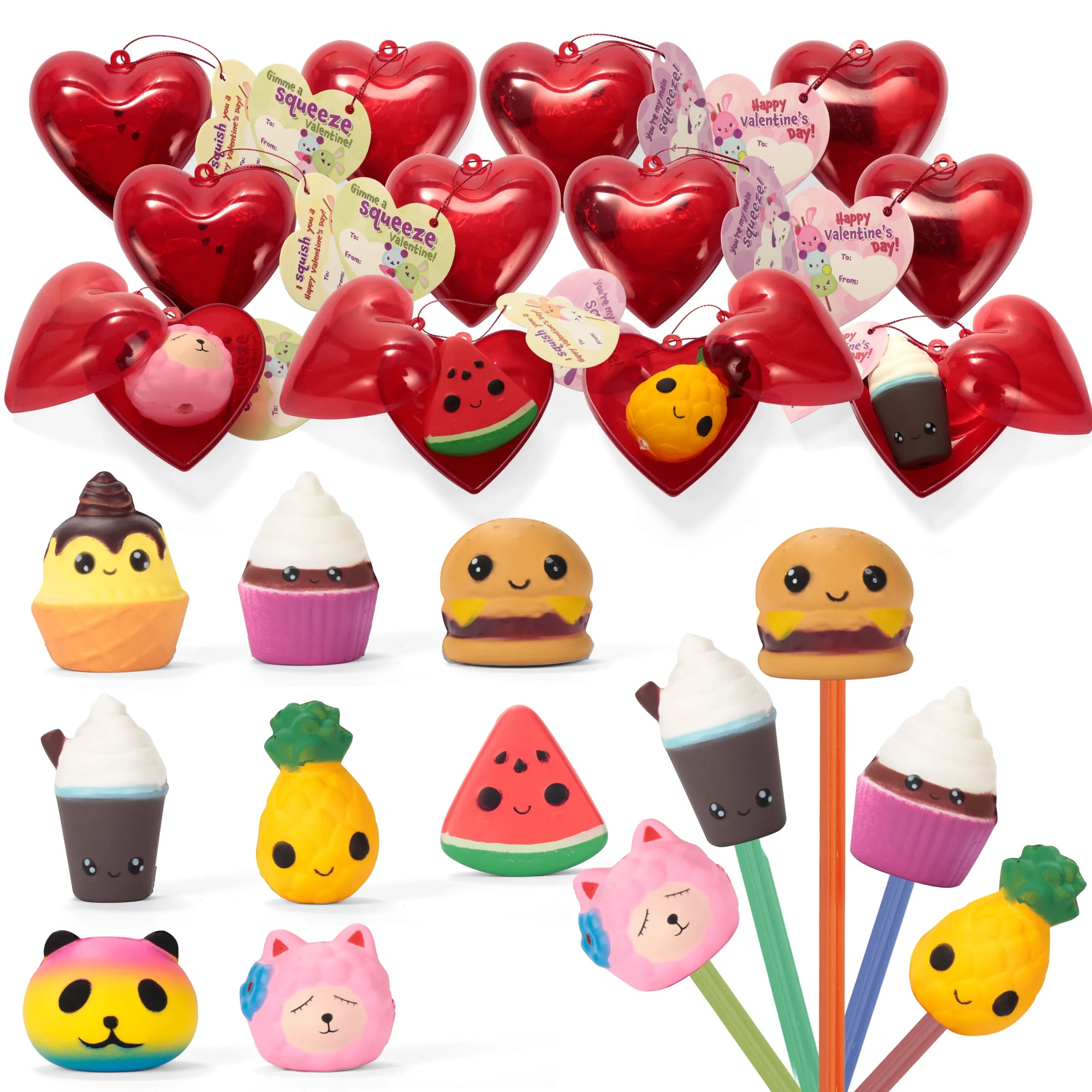 Prefilled Hearts with Squishy Pencil Top, 16 Pcs - JOYIN