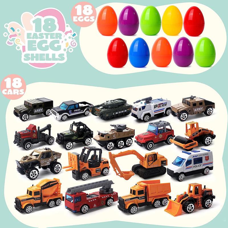18Pcs 3.35in Diecast Vehicles Prefilled Easter Eggs For Easter Egg Hunt
