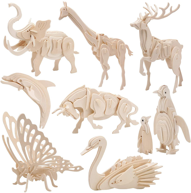 Animals 3D Wooden Puzzles Bundle, 8 pcs