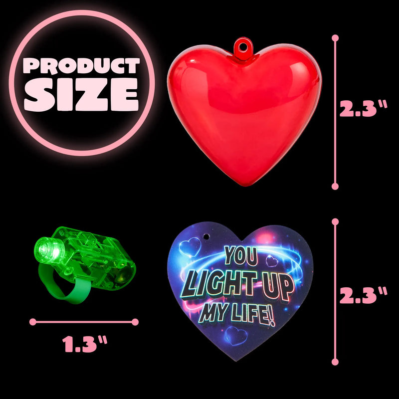 28Pcs Finger Light LED Heart Shell Filled Hearts with Valentines Day Cards for Kids-Classroom Exchange Gifts