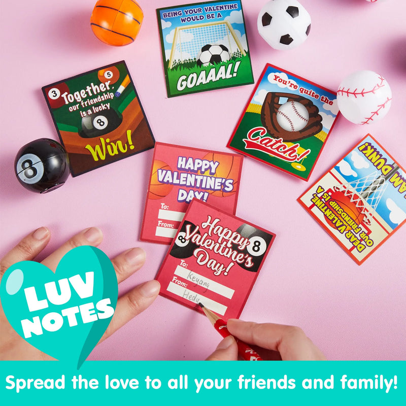 28Pcs Kids Valentines Cards with Mini Sport Balls-Classroom Exchange Gifts
