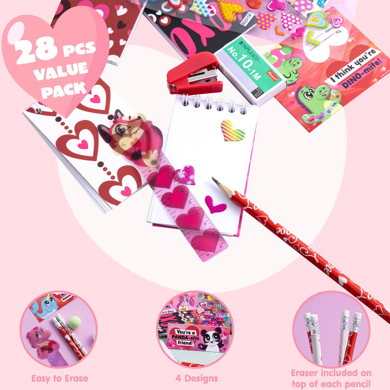28Pcs Valentines Day Stationery Set with Valentines Day Cards for Kids-Classroom Exchange Gifts