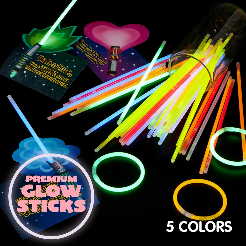 30Pcs Kids Valentines Cards with Glow Sticks and bracelet connector-Classroom Exchange Gifts