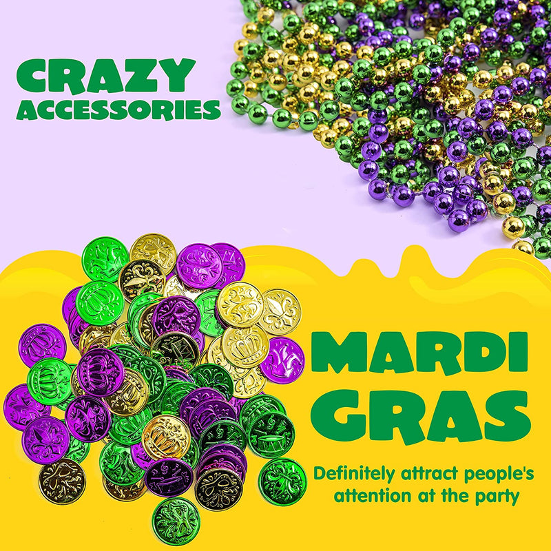 36Pcs Mardi Gras Beads Necklace with 120 Coins