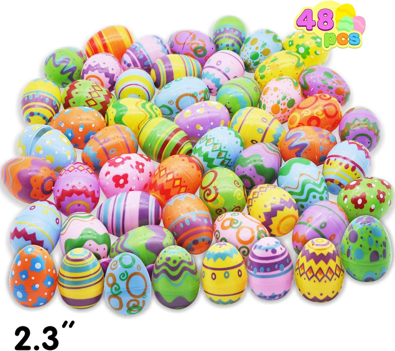 48Pcs Plastic Printed Bright Easter Egg Shells 2.3in