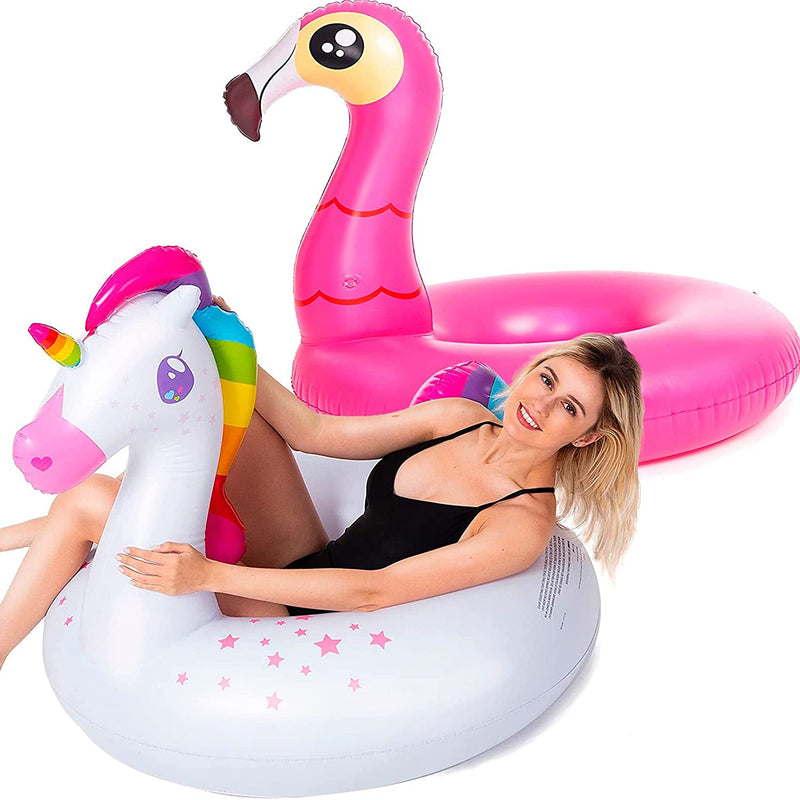 Sloosh - 39in Unicorn And Flamingo Pool Float Bundle, 2 Pcs