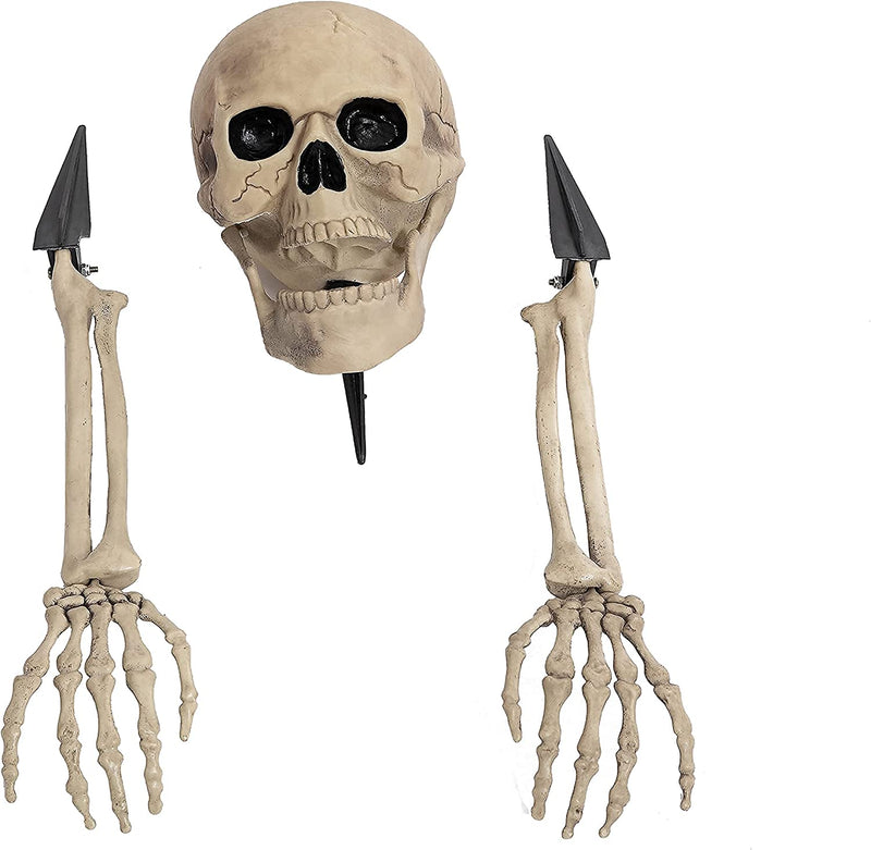 Lighted Skull and Skeleton Arms Stakes (Warm Light), 3 Pcs
