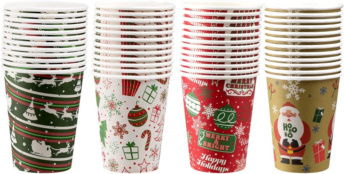48 Pack Disposable 16oz Coffee Cups with Lids, 4 Assorted Yay Designs