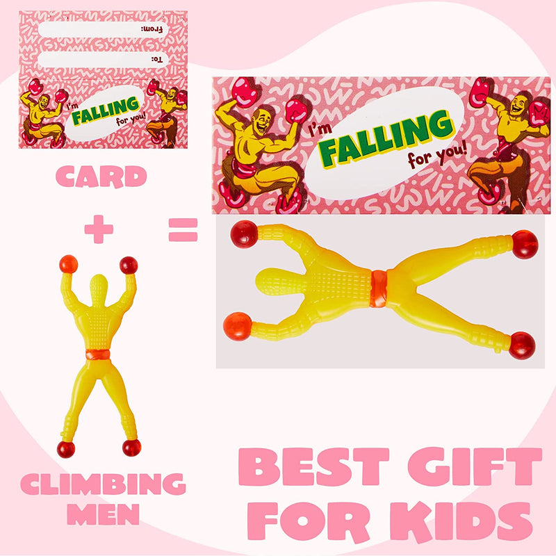 28Pcs Valentines Day Cards with Sticky Wall Climbing Men-Classroom Exchange Gifts