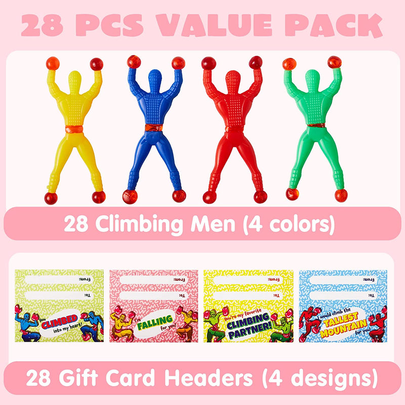 28Pcs Valentines Day Cards with Sticky Wall Climbing Men-Classroom Exchange Gifts