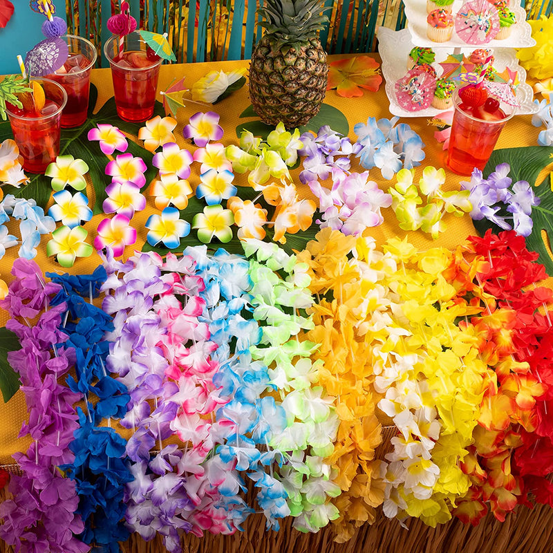 120Pcs Hawaiian Colorful Tropical Flower Leis Necklaces for Kids Adults