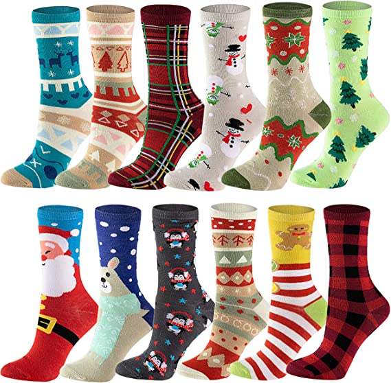Christmas Holiday Crew Socks, 12 Pairs