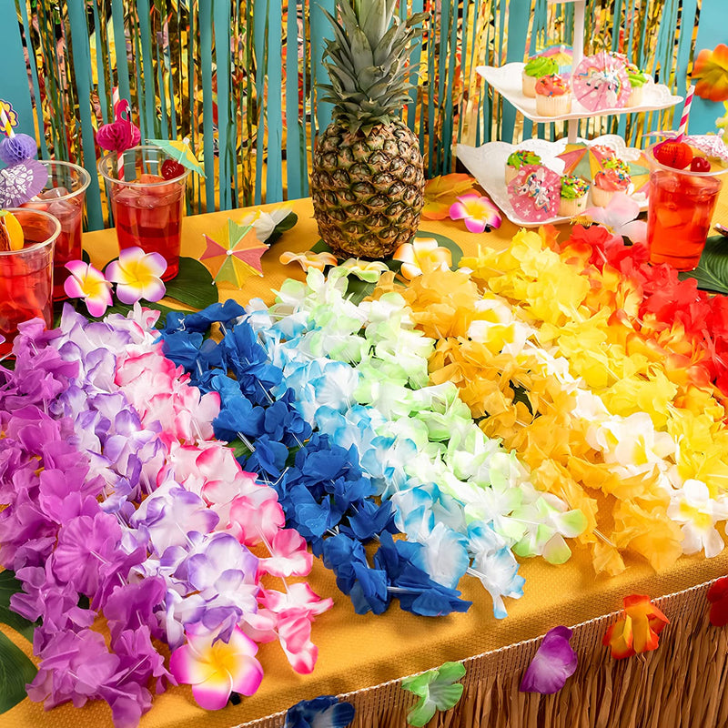120Pcs Hawaiian Colorful Tropical Flower Leis Necklaces for Kids Adults