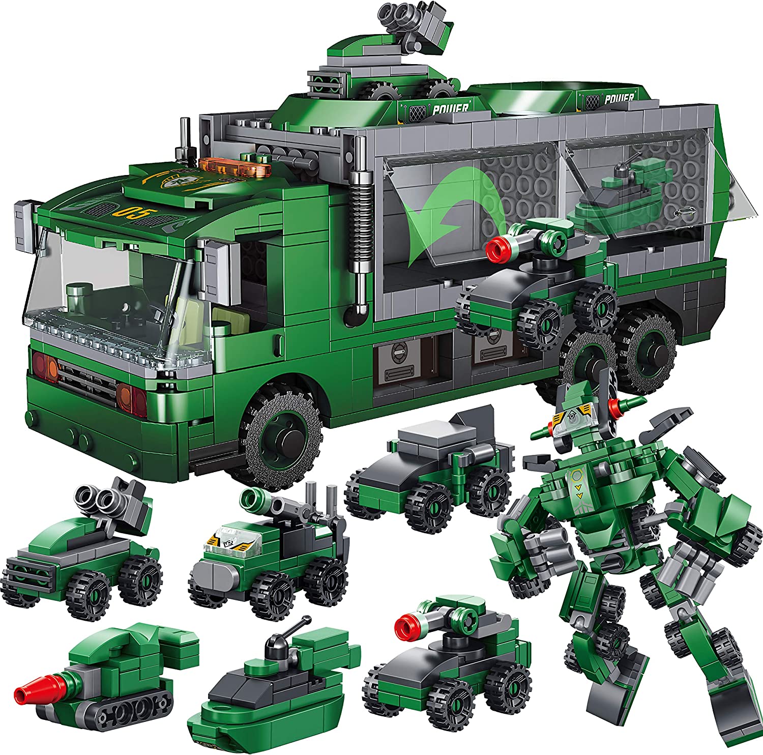 Joyin | Stem Building Toys For Kids, 6-in-1 Army Car Carrier Truck