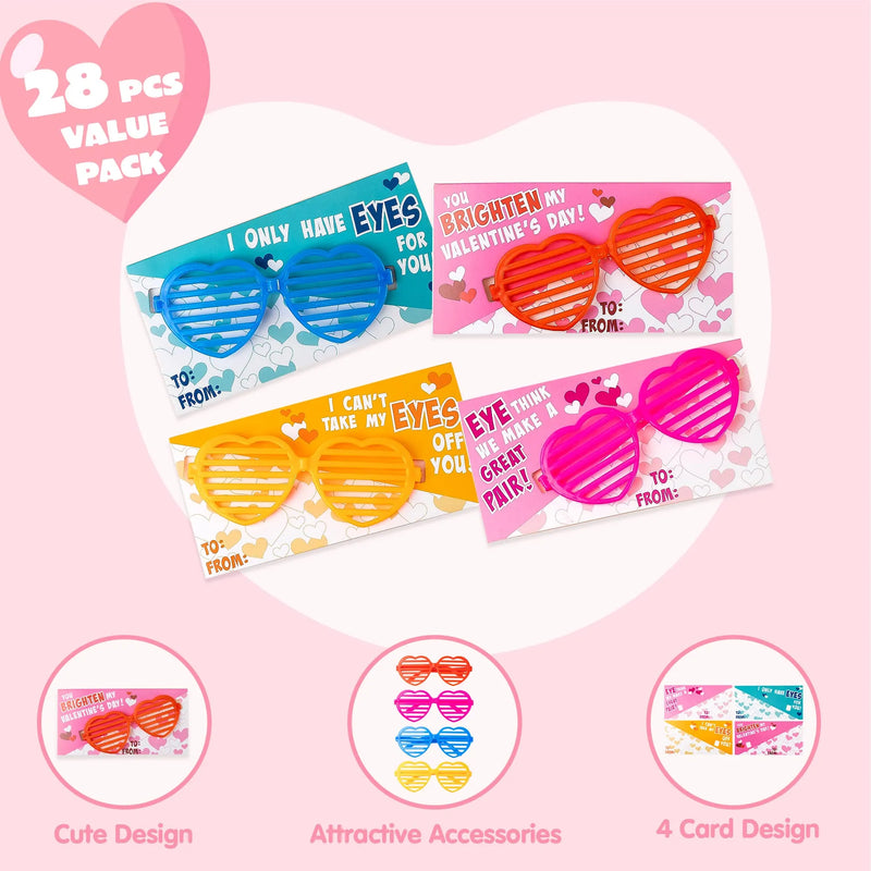 28Pcs Kids Valentines Cards with Heart Shaped Shutter Shade-Classroom Exchange Gifts