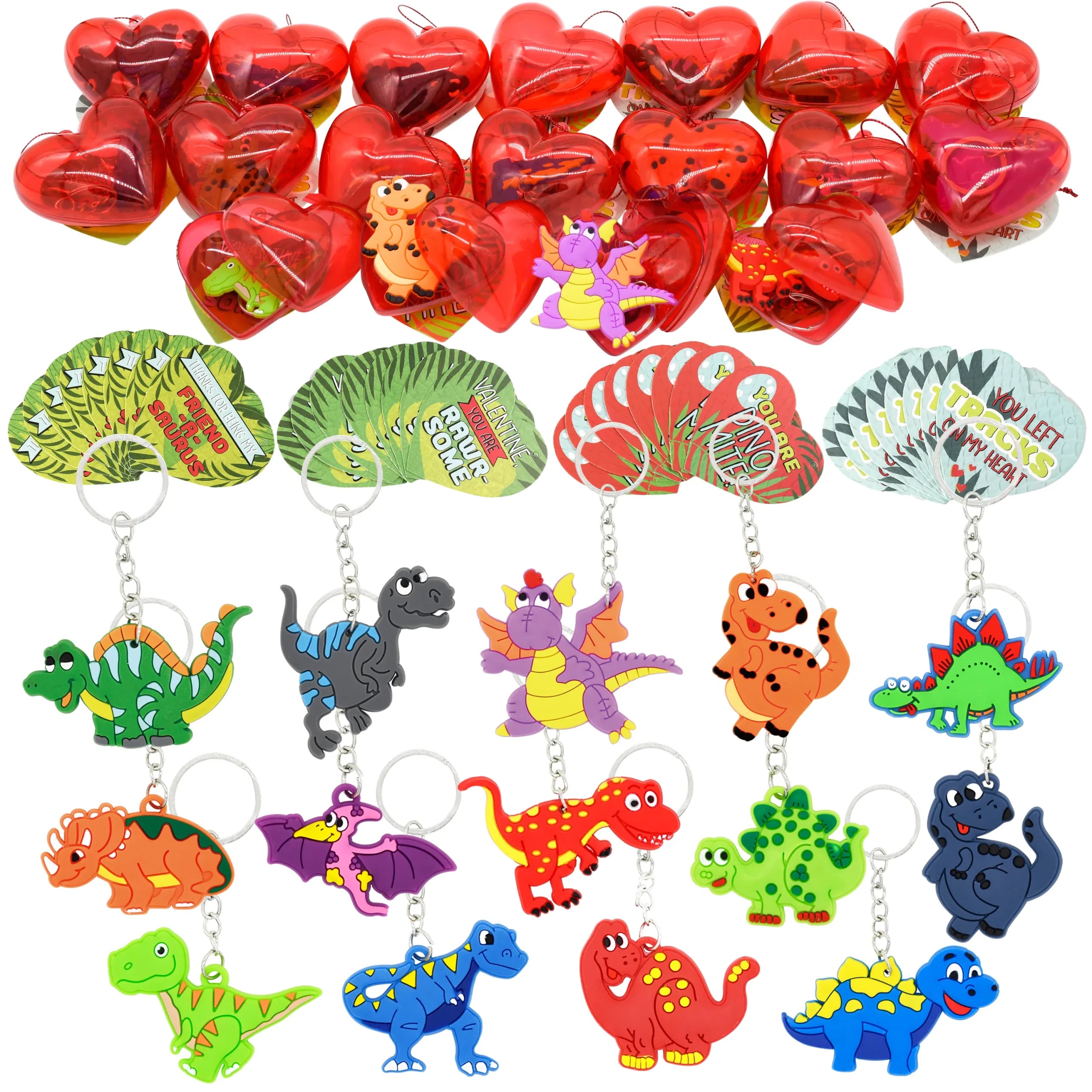 JOYIN 28 Packs Unicorn Dinosaur Keychain with Cards for Kids Party Favor, Classroom Exchange Prizes, Valentine
