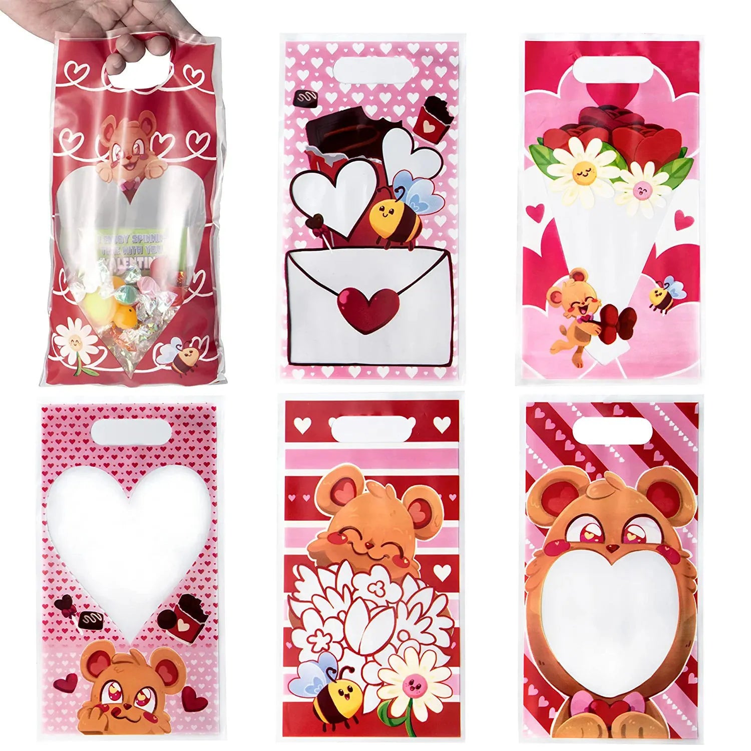 48Pcs Valentines Day Cellophane Plastic Treat Bags