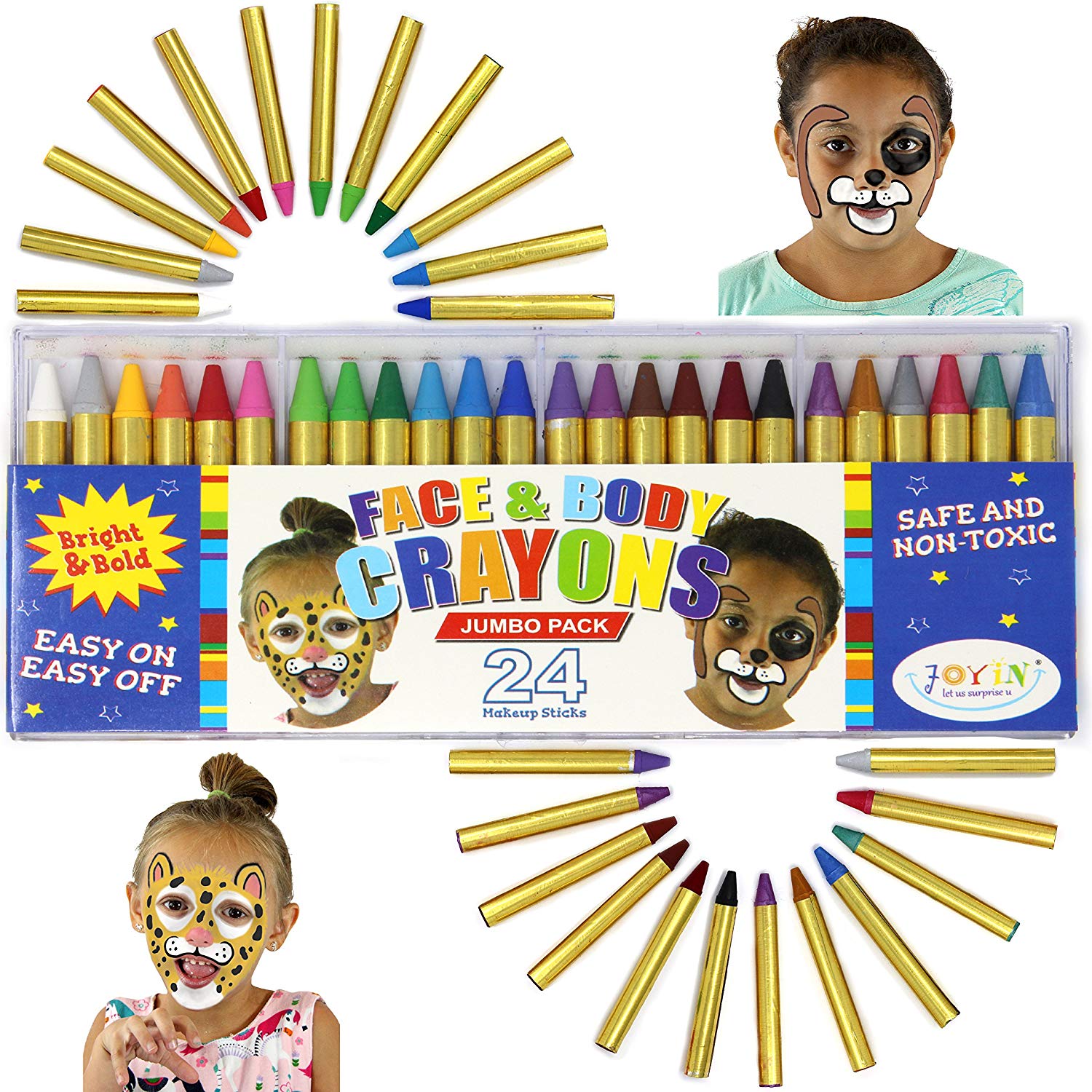 JOYIN 42pcs Face and Body Paint Crayons, Face Painting Kit Safe and Non-Toxic Ultimate Party Pack Including 14 Metallic Colors for Birthday Makeup